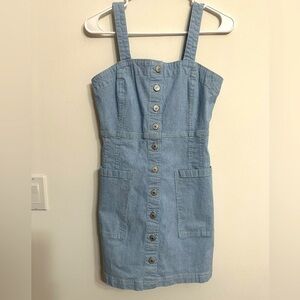 American Eagle Blue White Pinstripe Button Front Mini Dress size Small Y2K